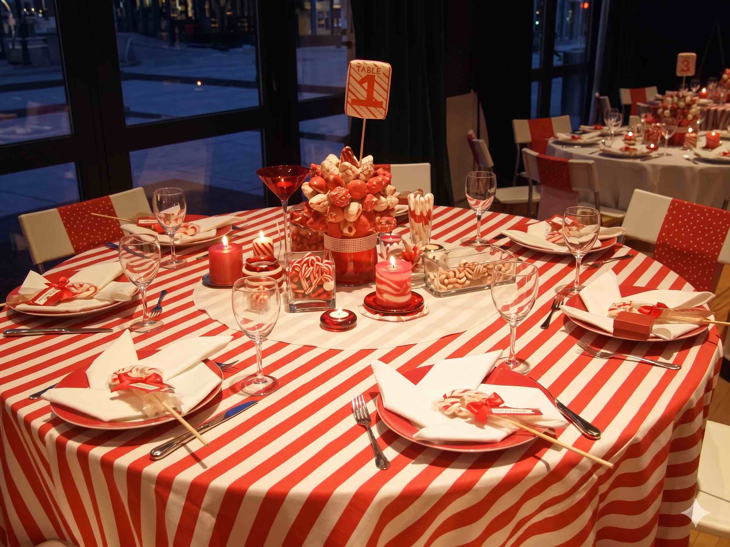Festive Christmas tablescape with candy centerpieces