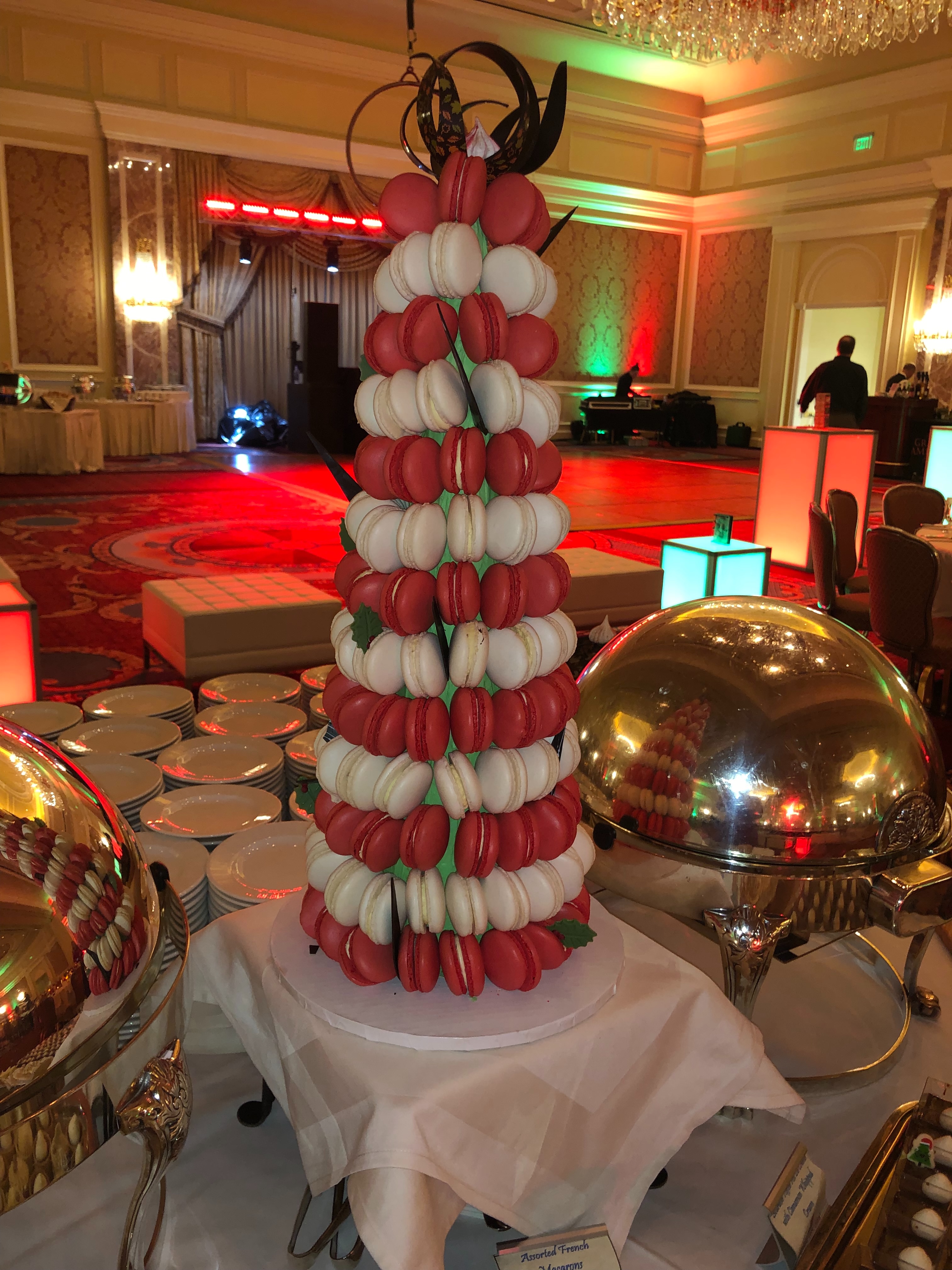 Corporate holiday gala with a French macaron tower