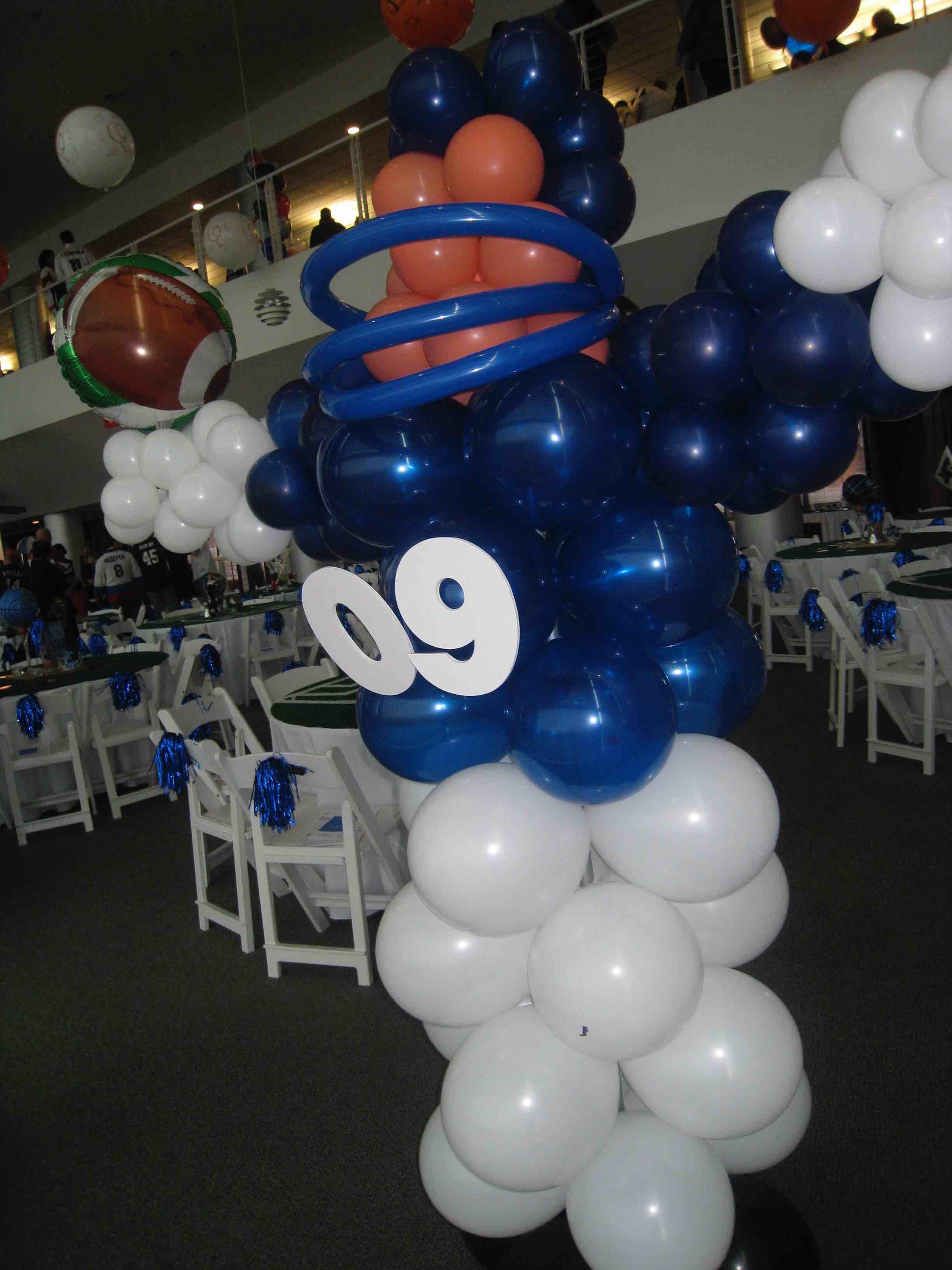 Custom balloon sculpture for a sports-themed event