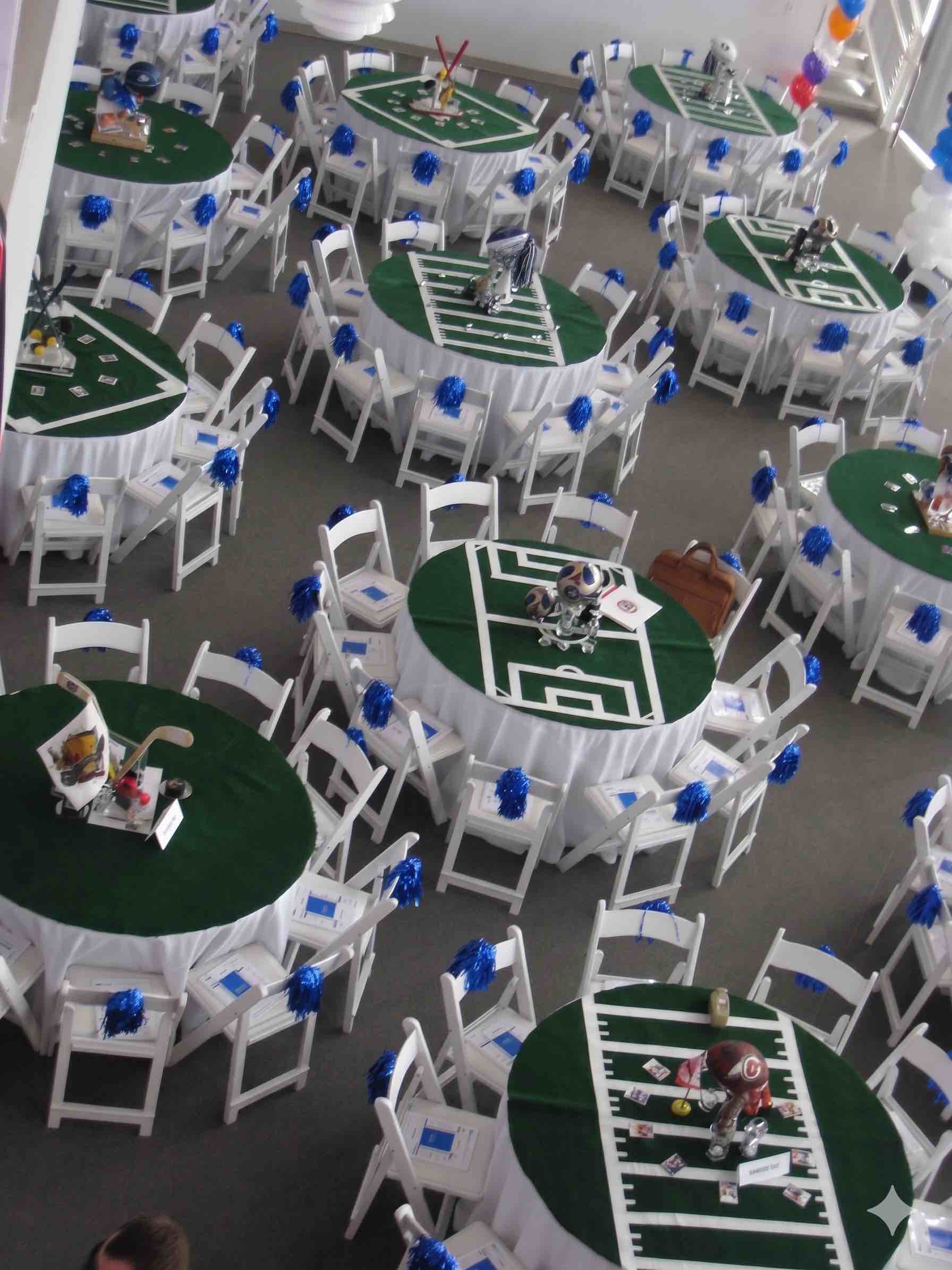Astroturf field tablescapes across the venue floor
